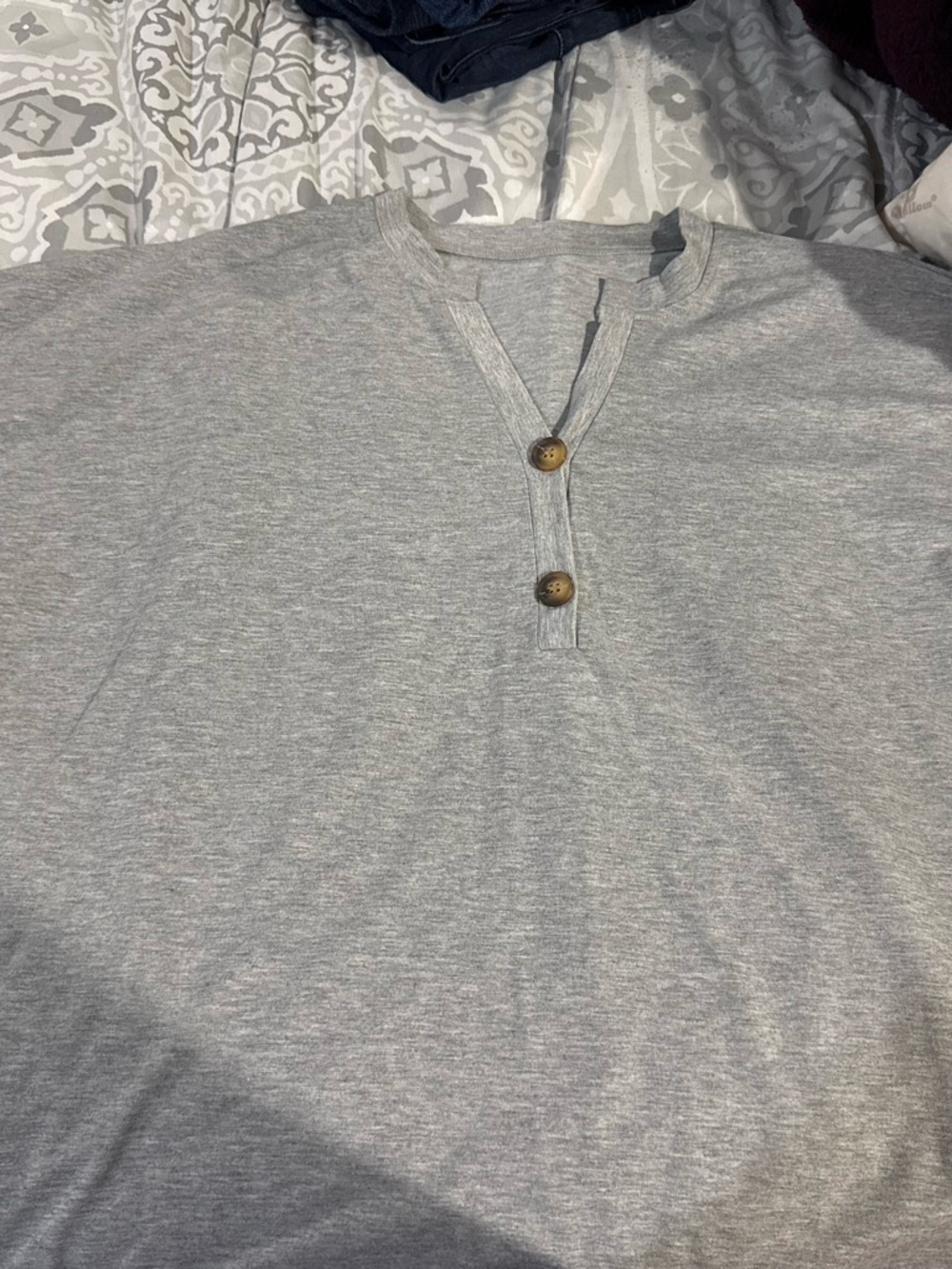 Light Gray Henley Top with Button Detail